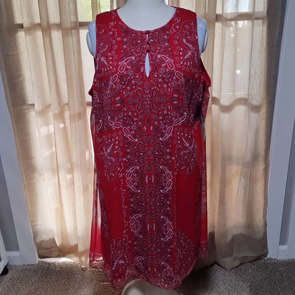 Women's Red & White Paisley Sleeveless Dress by Chaps Plus Size 16 NWT. $69.00.
